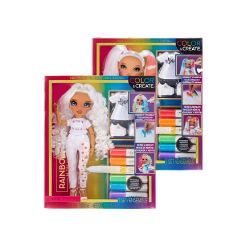RAINBOW HIGH Custom Fashion Doll, 30 cm 501077 With the included rainbow washable markers, you can color hair, color outfits, color shoes and color curls; You can even create easy custom designs – hearts, rainbows, stripes, whatever you can imagine; The c
