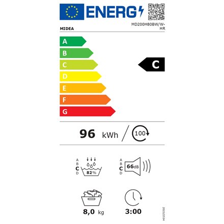Midea , Dryer Machine , MD200H80BW/W-HR , Energy efficiency class C , Front loading , 8 kg , LED , Depth 60 cm , Wi-Fi , White