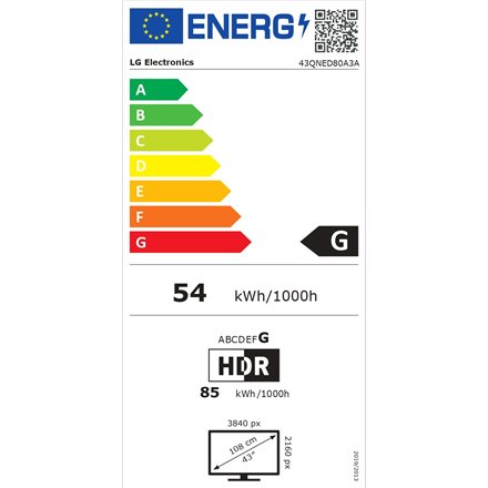 LG 43QNED80A3A , 43 , Smart TV , webOS 25 , UHD , Black