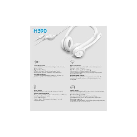 Logitech , USB Computer Headset , H390 , Wired , Over-Ear , Microphone , Noise canceling , Off-white