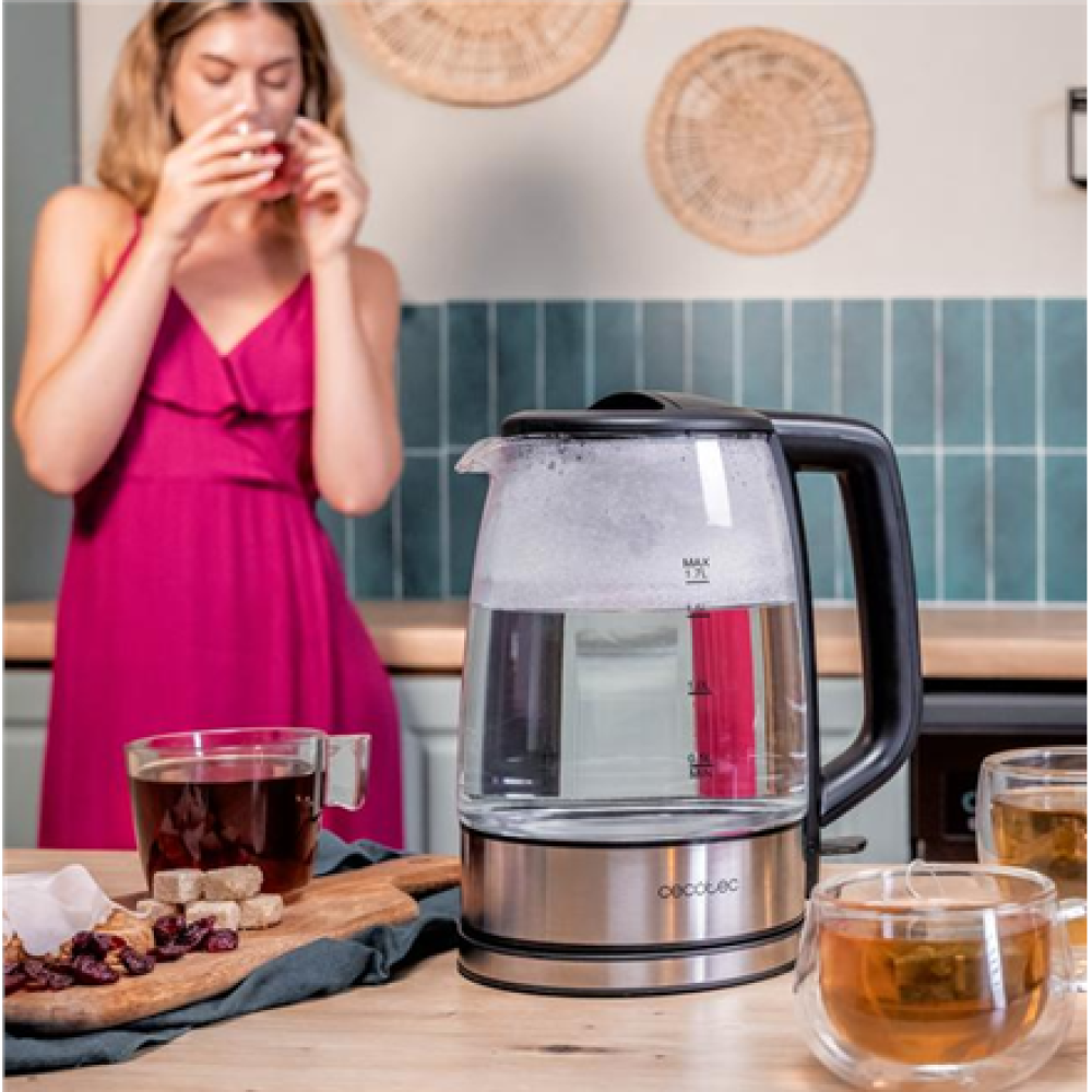 Cecotec Kettle , ThermoSense 340 Clear , Electric , 2200 W , 1.7 L , Glass , 360° rotational base , Clear