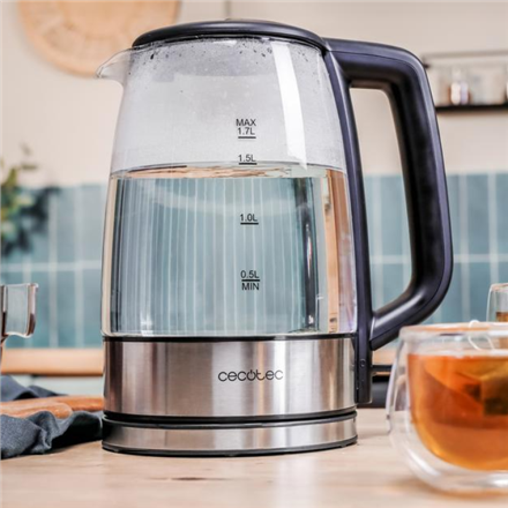 Cecotec Kettle , ThermoSense 340 Clear , Electric , 2200 W , 1.7 L , Glass , 360° rotational base , Clear