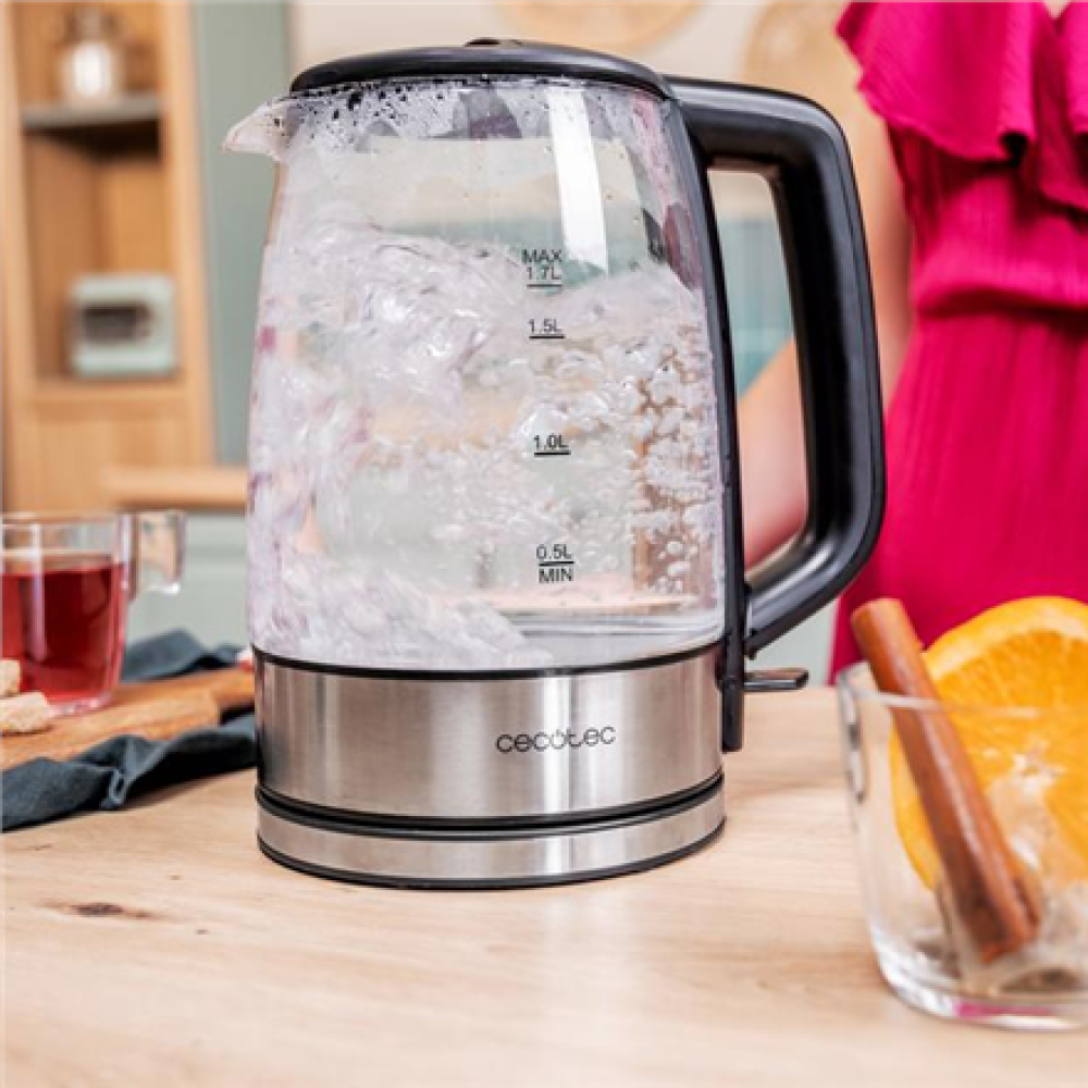 Cecotec Kettle , ThermoSense 340 Clear , Electric , 2200 W , 1.7 L , Glass , 360° rotational base , Clear