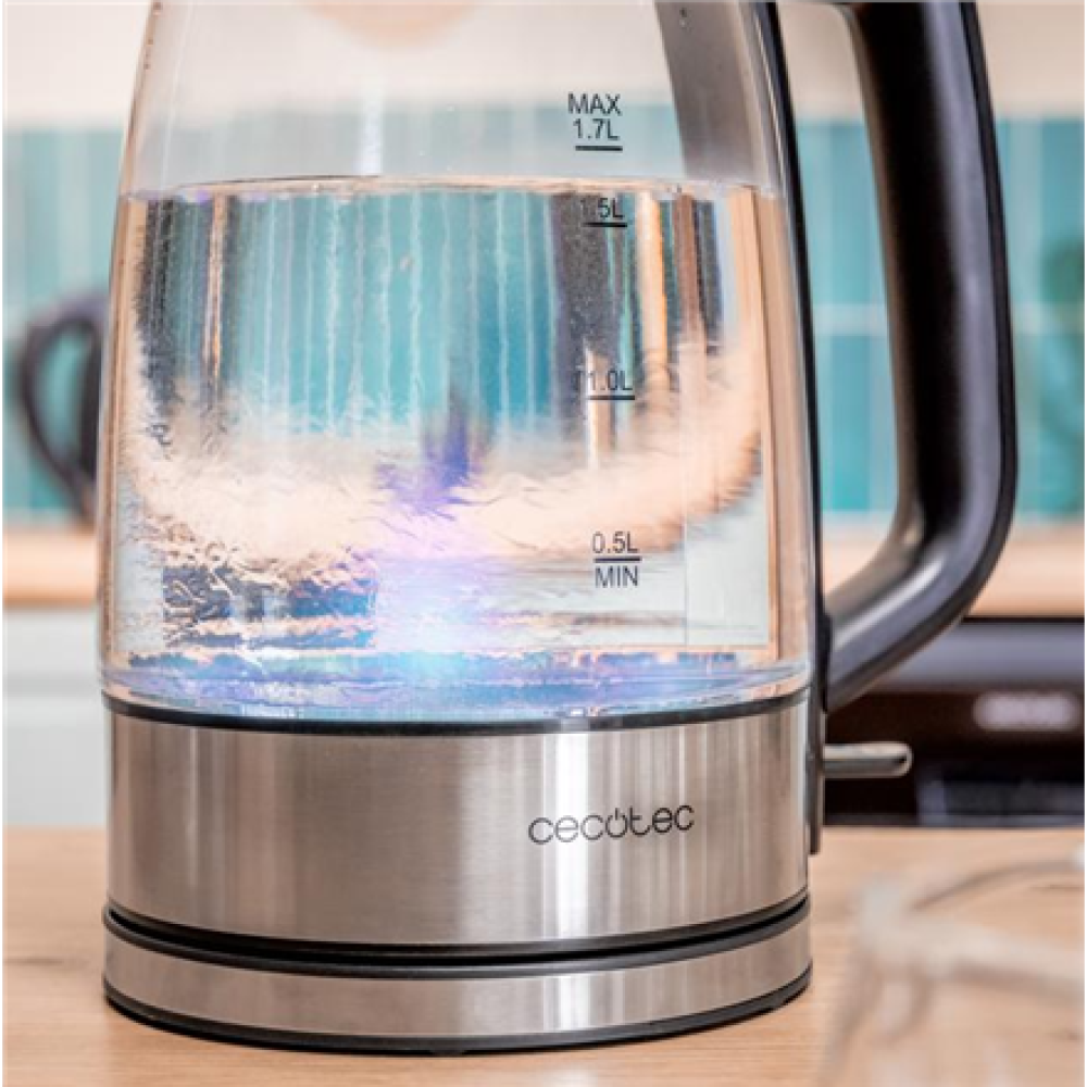 Cecotec Kettle , ThermoSense 340 Clear , Electric , 2200 W , 1.7 L , Glass , 360° rotational base , Clear