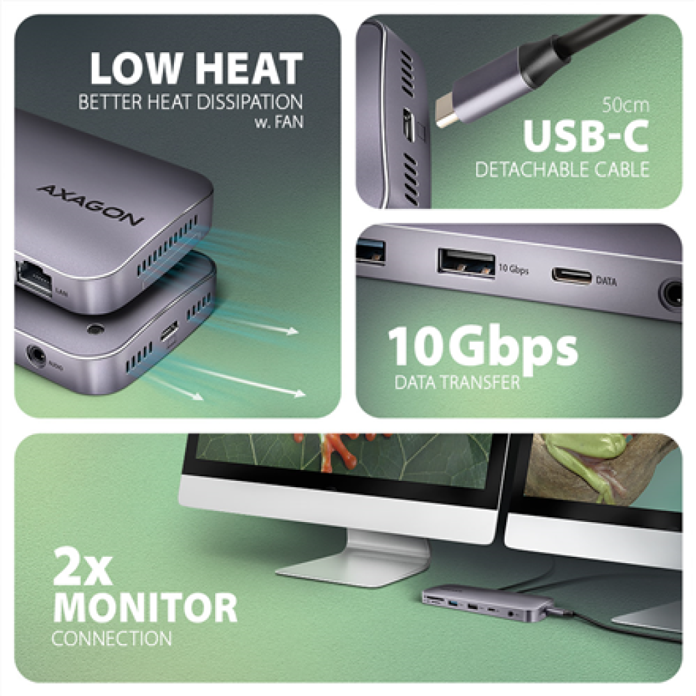 AXAGON USB-C 10Gbps GEN2COMBO 12in1 Hub , HMC-12GM2