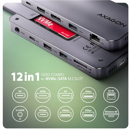 AXAGON USB-C 10Gbps GEN2COMBO 12in1 Hub , HMC-12GM2