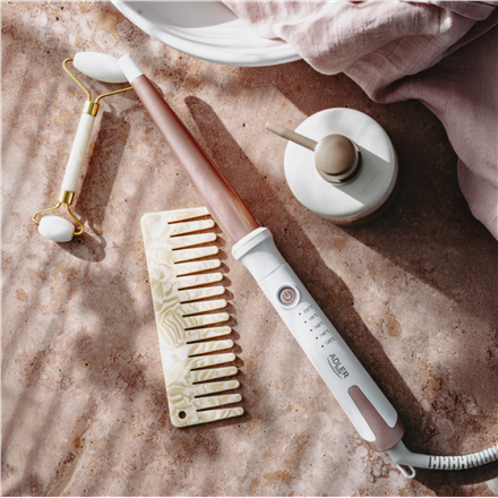 Adler Conical curling iron , AD 2119 , Barrel diameter 12-25 mm , Temperature (min) 120 °C , Temperature (max) 200 °C , Number of heating levels 5 , 45 W , White/Pink
