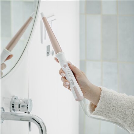 Adler Conical curling iron , AD 2119 , Barrel diameter 12-25 mm , Temperature (min) 120 °C , Temperature (max) 200 °C , Number of heating levels 5 , 45 W , White/Pink