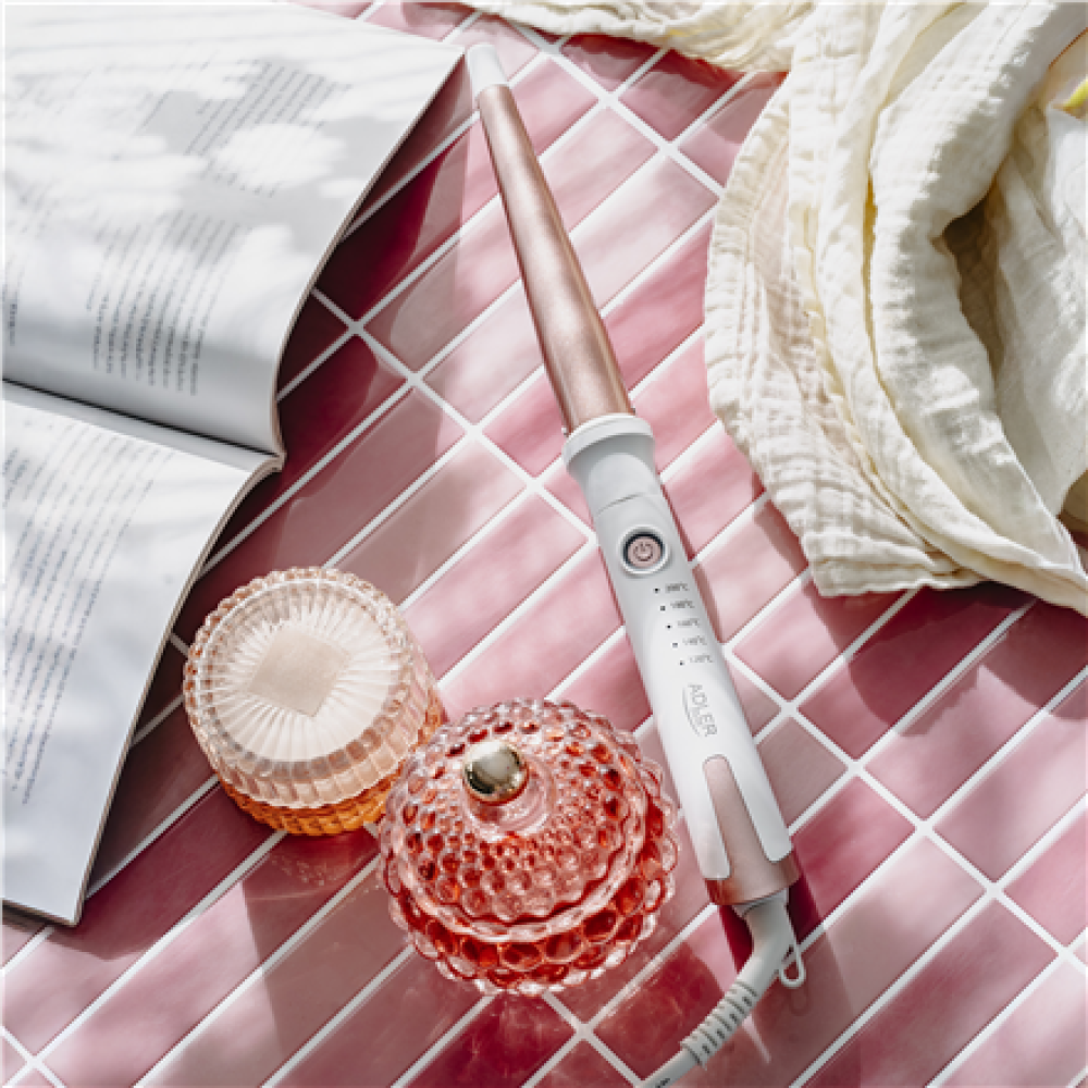 Adler Conical curling iron , AD 2119 , Barrel diameter 12-25 mm , Temperature (min) 120 °C , Temperature (max) 200 °C , Number of heating levels 5 , 45 W , White/Pink