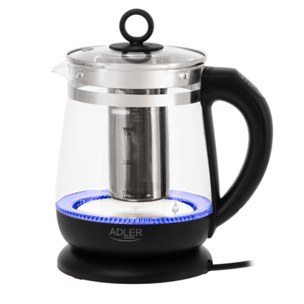 Adler Kettle , AD 1299 , Electric , 2200 W , 1.5 L , Glass , 360° rotational base , Black