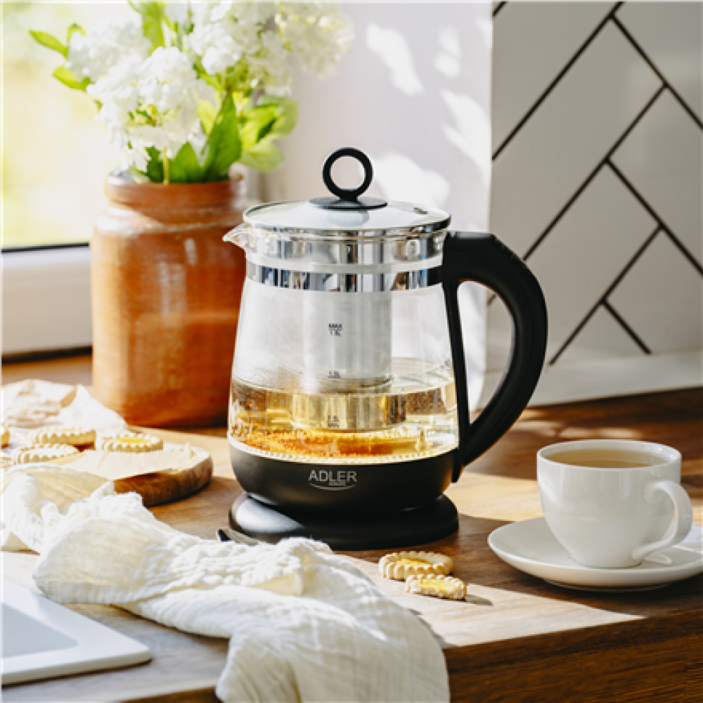 Adler Kettle , AD 1299 , Electric , 2200 W , 1.5 L , Glass , 360° rotational base , Black