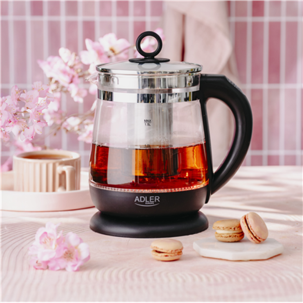 Adler Kettle , AD 1299 , Electric , 2200 W , 1.5 L , Glass , 360° rotational base , Black