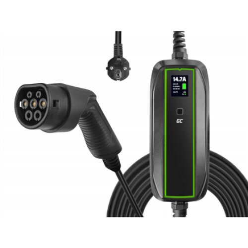 Green Cell , EV16 , GC EV PowerCable 3.6kW Schuko Type 2 mobile charger for charging electric cars and Plug-In hybrids , 3.6 kW , 10/16 A , 6.5 m , Black