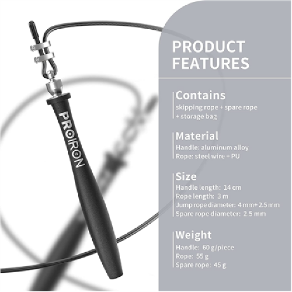 PROIRON Speed Skipping Rope Black, Steel wire/Aluminium, 300 cm