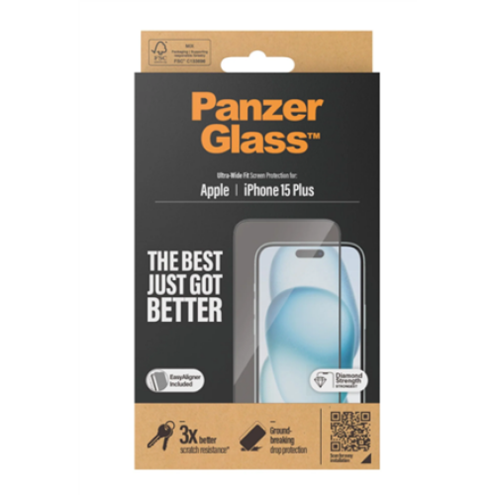 PanzerGlass , Screen protector , Apple , IPhone 15 Plus , Glass , Transparent , Ultra-wide fit, Scratch resistant, Drop protection, EasyAligner included