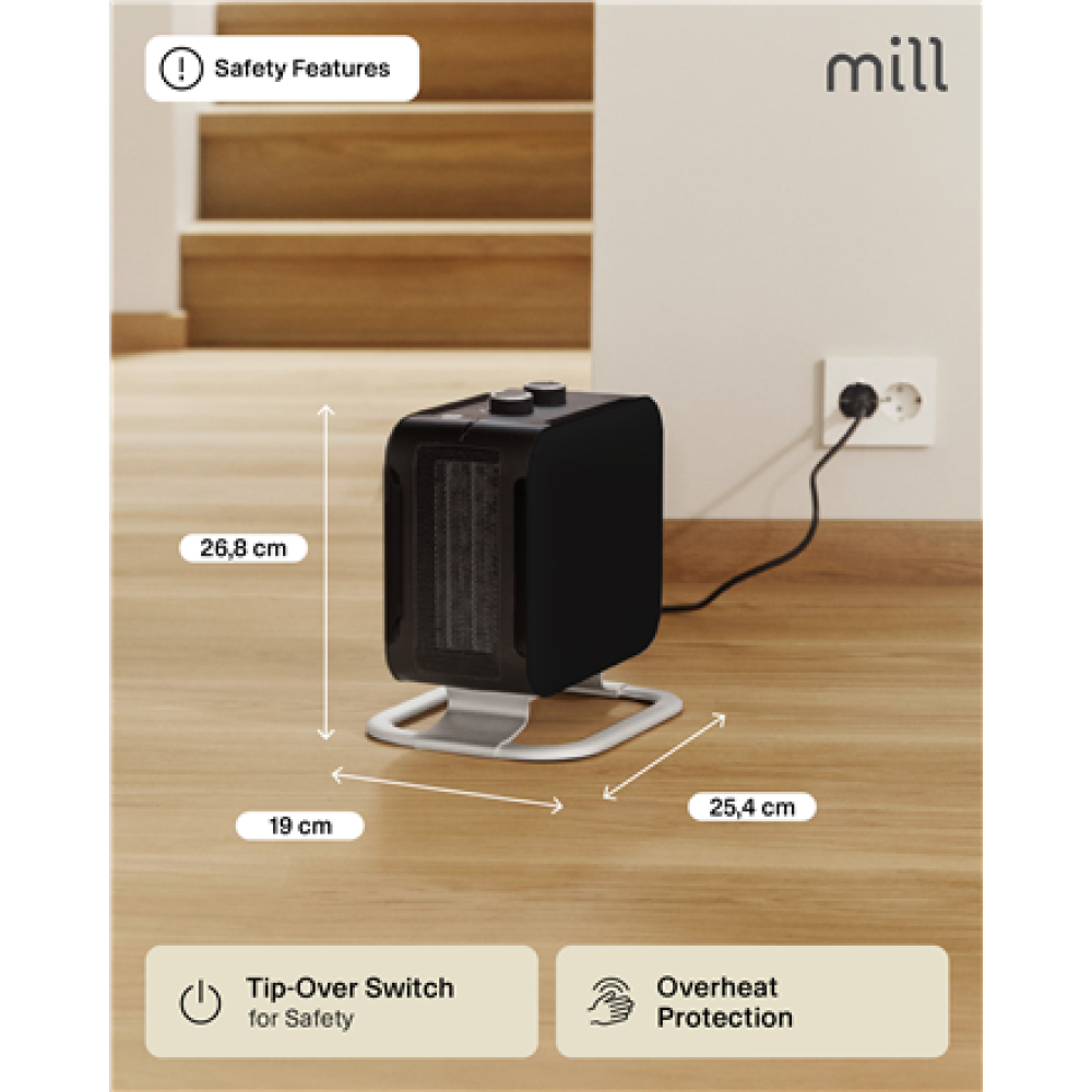 Mill , Heater , CUS1800MECBA , PTC Fan , Suitable for rooms up to 30 m² , Black , 1800 W