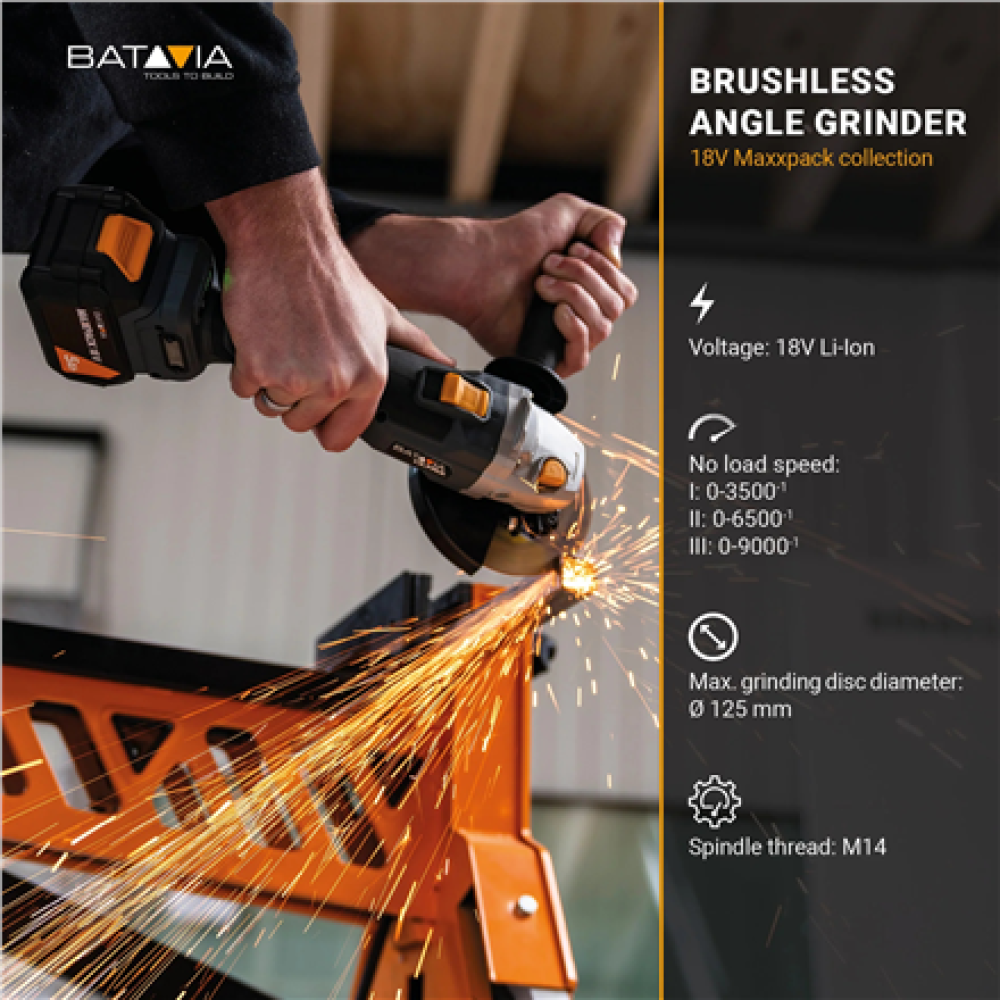 Batavia B.V. 18V Cordless Brushless Angle Grinder , 125 mm