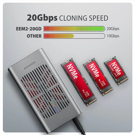 AXAGON USB-C 20Gbps Dual M.2 NVMe SSD CLONE MASTER Enclosure , EEM2-20GD
