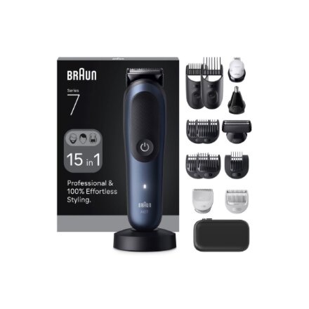 Braun Hair Trimmer , All-in-One Series 7 AIO7580 , Cordless , Wet & Dry , Number of length steps 14 , Blue/Black