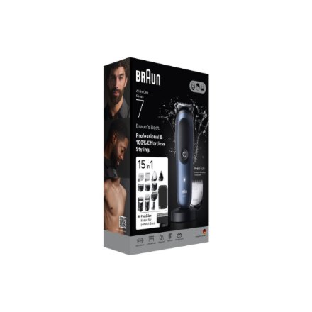 Braun Hair Trimmer , All-in-One Series 7 AIO7580 , Cordless , Wet & Dry , Number of length steps 14 , Blue/Black