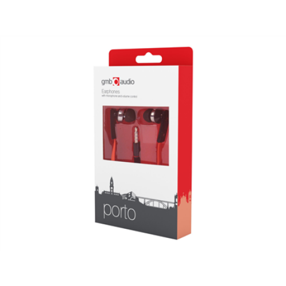 Gembird , Porto earphones with microphone and volume control with flat cable , Built-in microphone , 3.5 mm , Red/Black