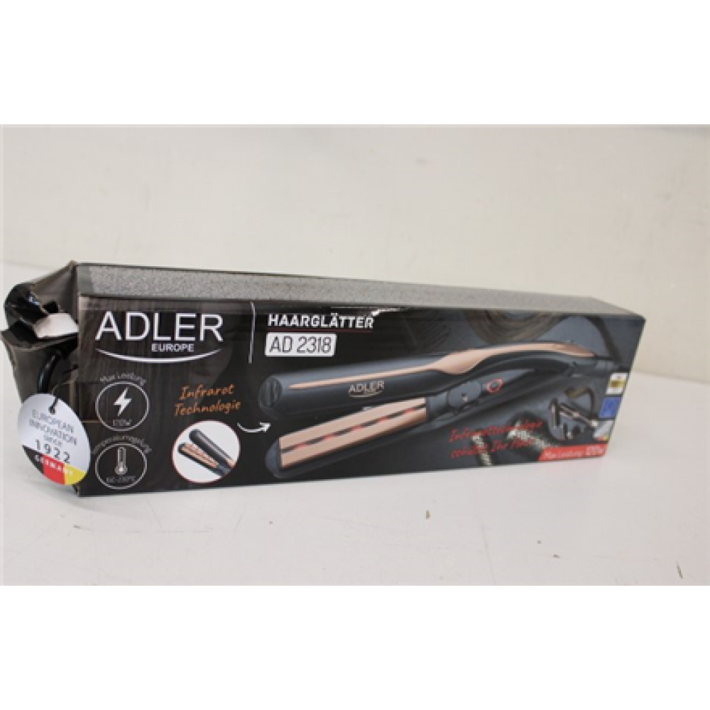 SALE OUT. Adler AD 2318 Infrared Hair straightener, Fast PTC heating, Black , Adler Infrared Hair Straightener , AD 2318 , Warranty 24 month(s) , Ceramic heating system , Temperature (min) 150 °C , Temperature (max) 230 °C , 35 W , Black , DAMAGED PACKAGI