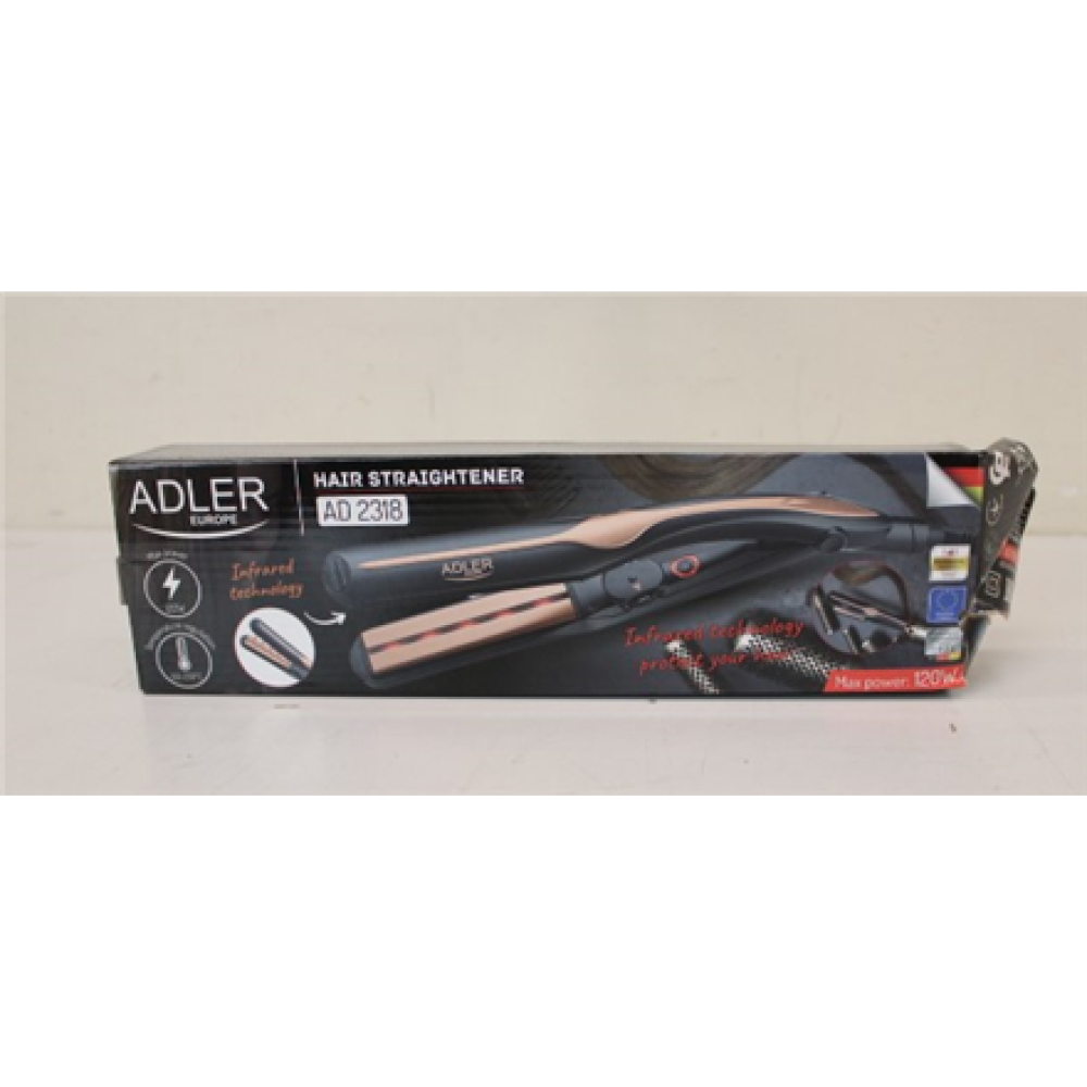 SALE OUT. Adler AD 2318 Infrared Hair straightener, Fast PTC heating, Black , Adler Infrared Hair Straightener , AD 2318 , Warranty 24 month(s) , Ceramic heating system , Temperature (min) 150 °C , Temperature (max) 230 °C , 35 W , Black , DAMAGED PACKAGI