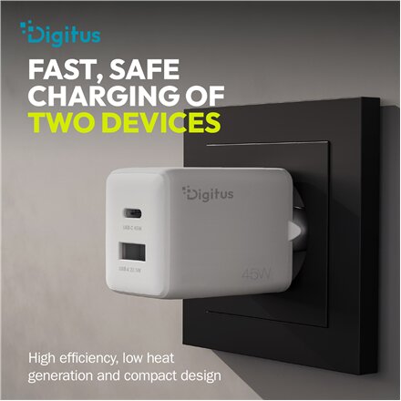 Digitus , USB GaN Charger 45W, 1x USB-C, 1x USB-A , DA-10302