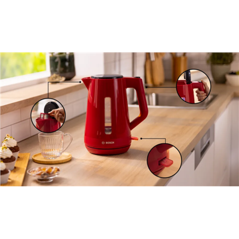 Bosch Kettle , TWK1M124 , Electric , 2400 W , 1.7 L , Plastic , 360° rotational base , Red