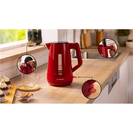 Bosch Kettle , TWK1M124 , Electric , 2400 W , 1.7 L , Plastic , 360° rotational base , Red