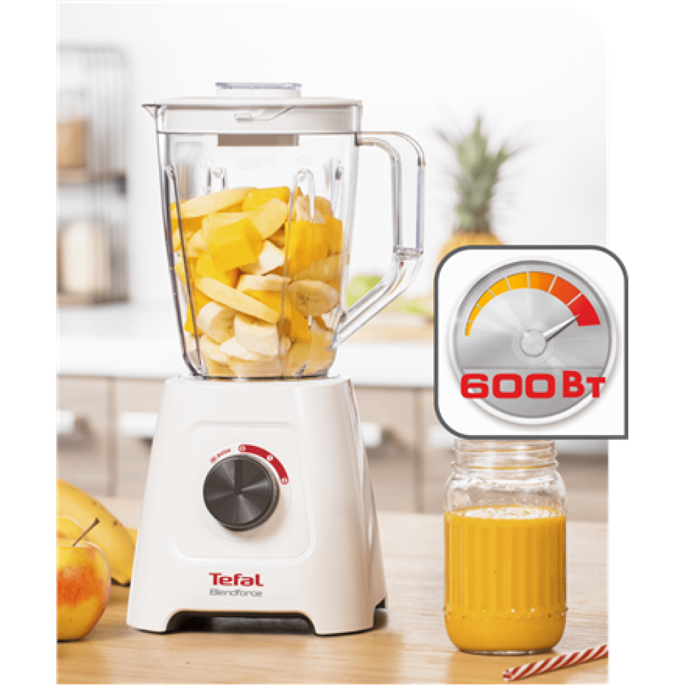 TEFAL , Blender , Blendforce II , Tabletop , 600 W , Jar material Plastic , Jar capacity 2 L , Ice crushing , White