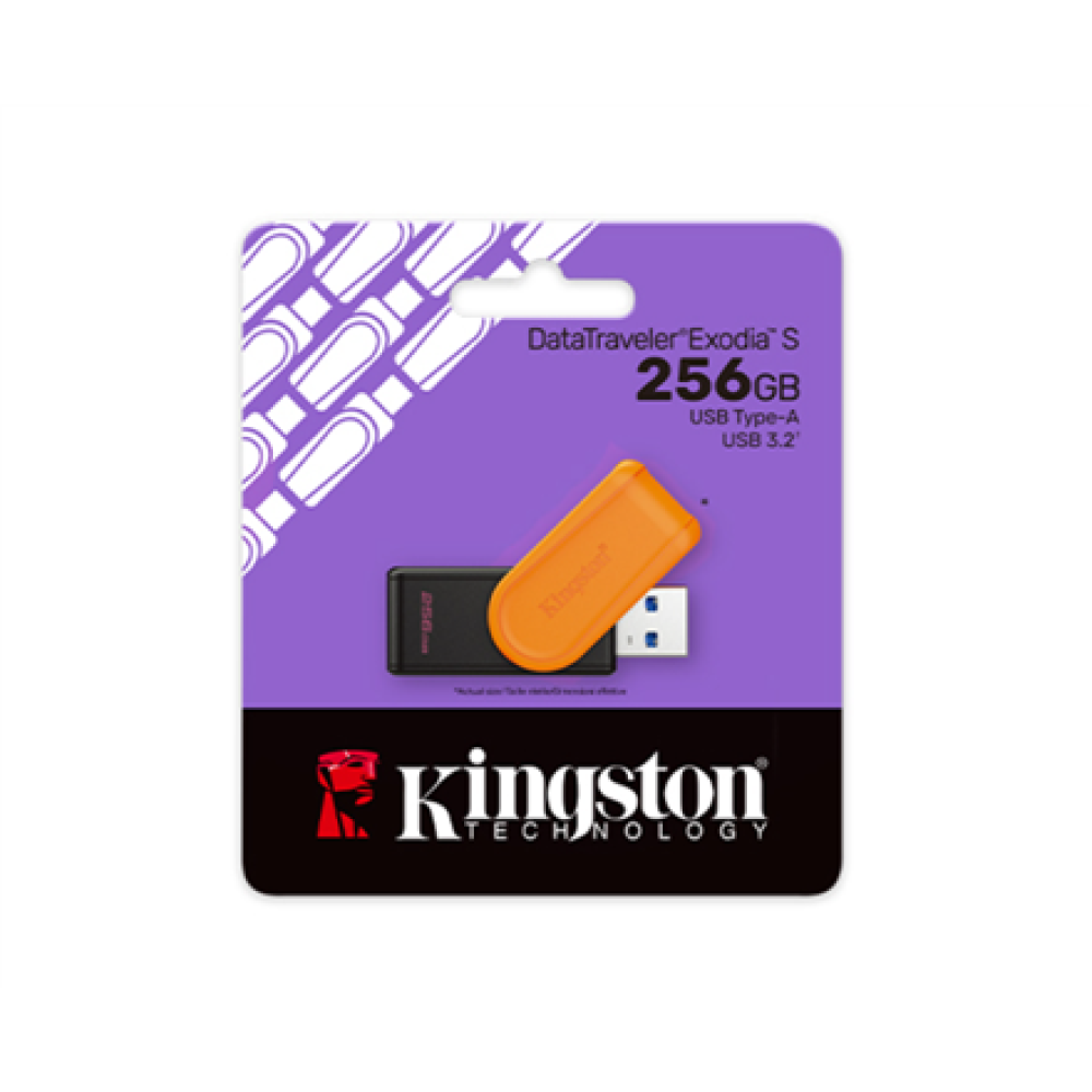 Kingston USB Flash Drive , DataTraveler Exodia S , 256 GB , USB 3.2 Gen 1 , Black/Orange