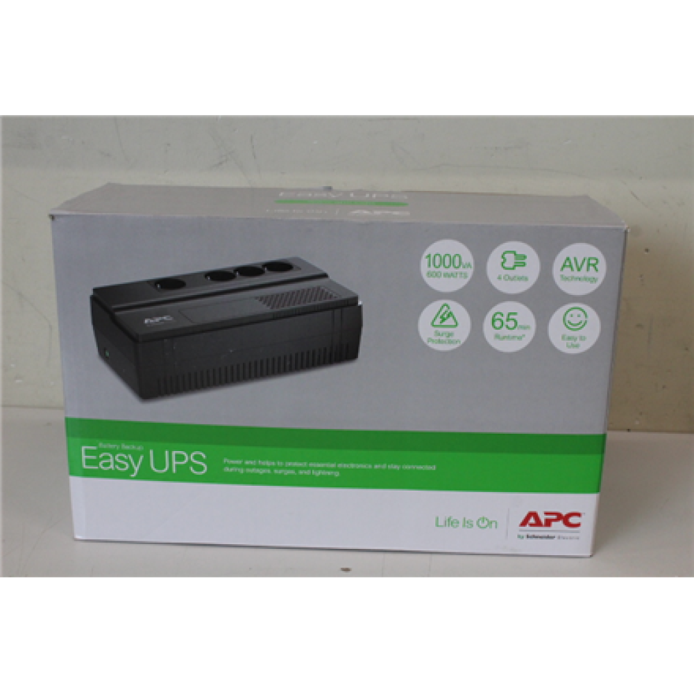 SALE OUT. APC Easy UPS, 1000VA, floor/wall mount, 230V, 4x CEE 7/3 Schuko sockets, AVR, Black , Schneider Electric APC Easy UPS , BV1000I-GR , 1000 VA , 600 W , UNPACKED, SCRATCHED SIDE