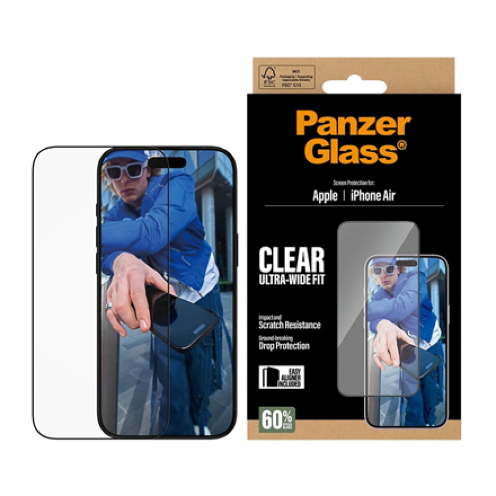 PanzerGlass Screen protector , Apple , iPhone Air , Glass , Transparent , Ultra-Wide Fit w. EasyAligner