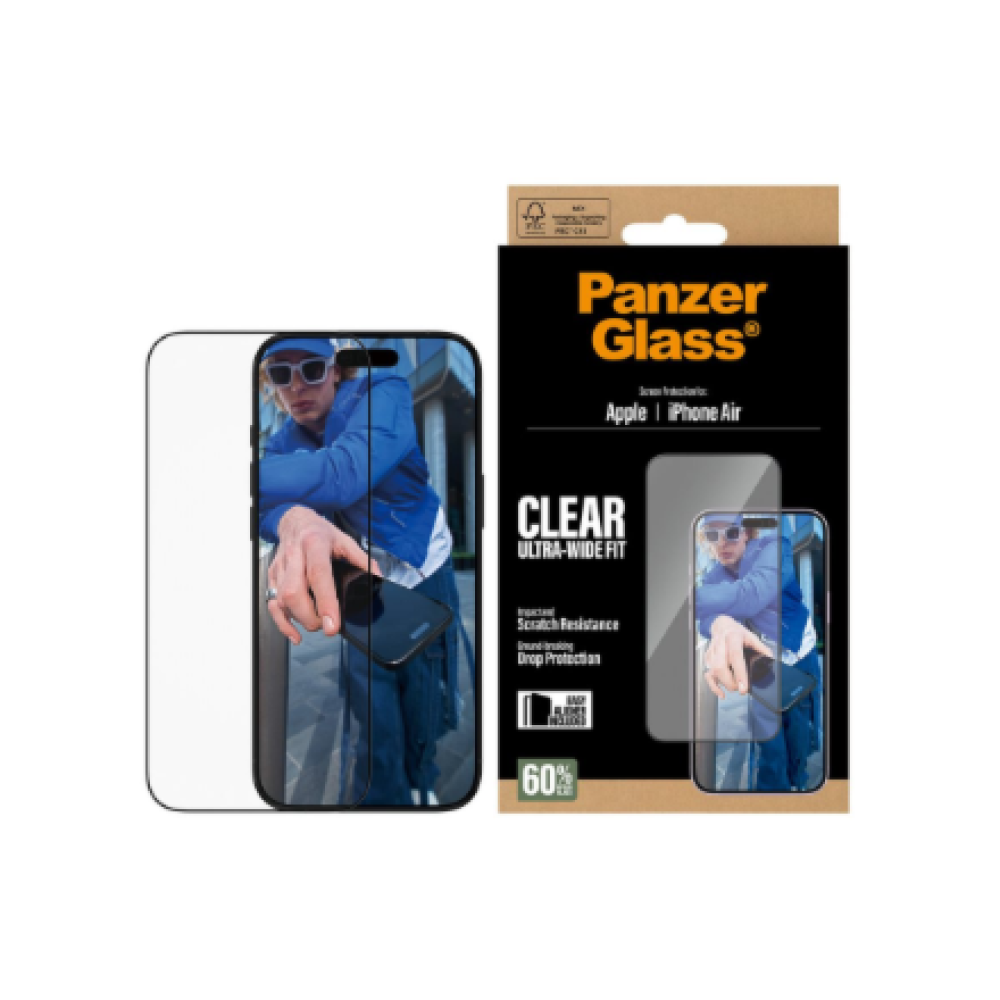 PanzerGlass Screen protector , Apple , iPhone Air , Glass , Transparent , Ultra-Wide Fit w. EasyAligner