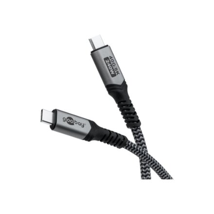 Goobay , USB-C Cable with Textile Sheath, USB4, 240 W, 40 Gbit/s, Power Delivery, 0.5 m, Black/Grey , 74210