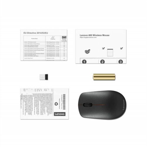 Lenovo , Wireless Mouse , 400 , Wireless , Wireless mouse , 2.4 GHz Wireless via Nano USB , Black , 1 year(s)