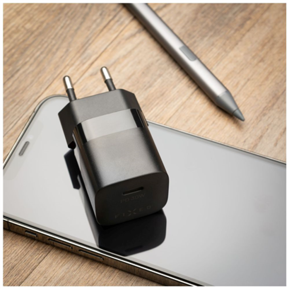 Fixed Mini wall charger with USB-C output and PD support, 30W , FIXC30M-C-BK