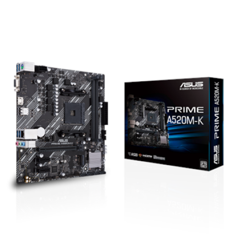 Asus , PRIME A520M-K , Processor family AMD , Processor socket AM4 , DDR4 , Memory slots 2 , Supported hard disk drive interfaces M.2, SATA , Number of SATA connectors 4 , Chipset AMD A , Micro ATX