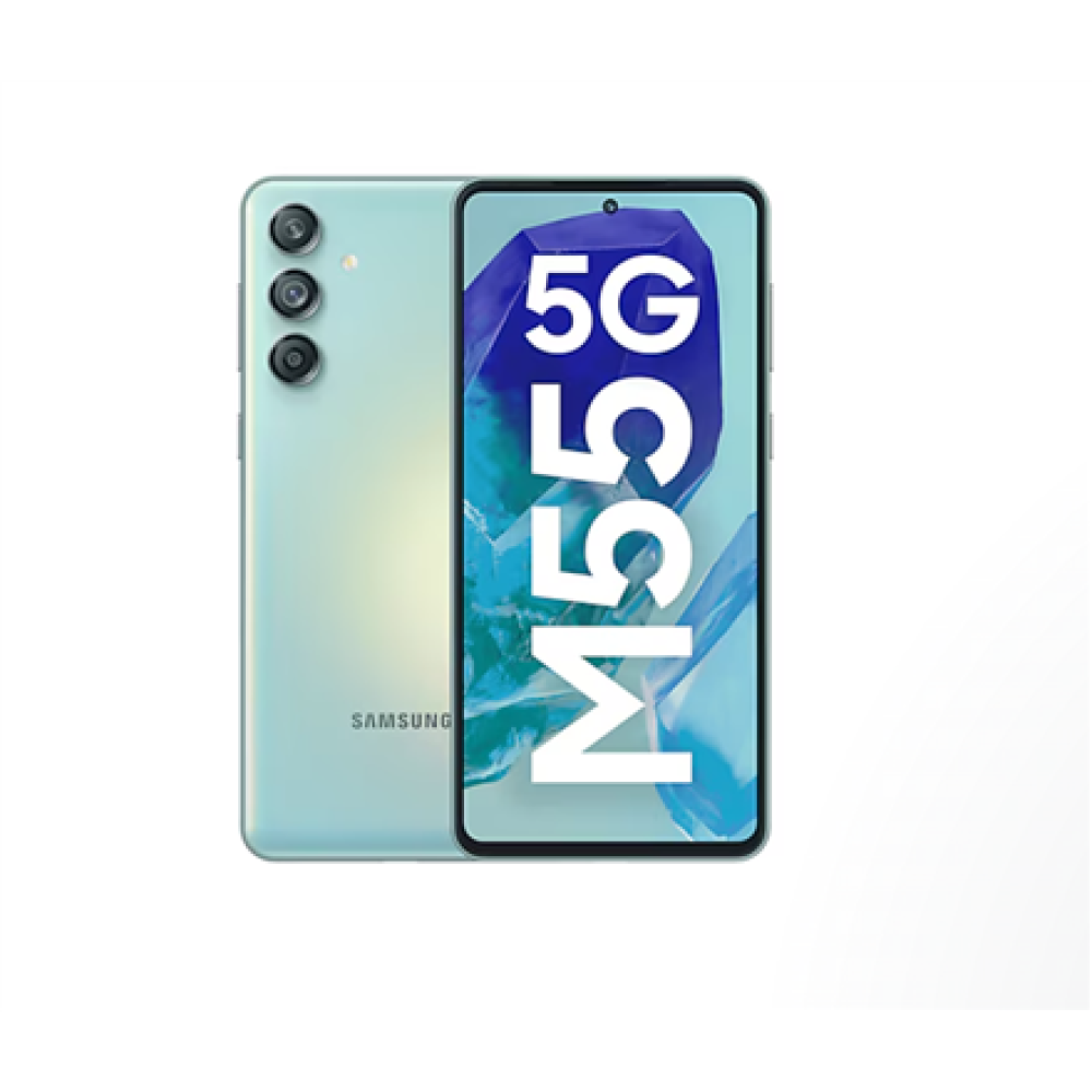 Samsung Galaxy , M55 M556 , Light Green , 6.6 , Super AMOLED+ , 1080 x 2400 pixels , Internal RAM 8 GB , 128 GB , Dual SIM , 5G , Main camera resolution 50+8+2 MP , Secondary camera resolution 50 MP , Android , 14