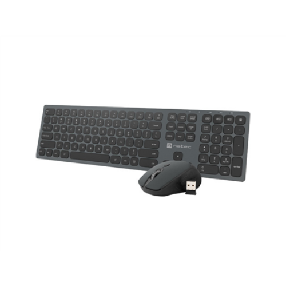 Natec Keyboard, US Layout, Wireless + Mouse, Octopus, 2in1 Bundle Natec Keyboard and Mouse Octopus 2in1 Bundle Keyboard and Mouse Set Wireless Batteries included US Wireless connection Grey