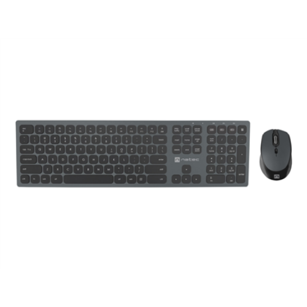 Natec Keyboard, US Layout, Wireless + Mouse, Octopus, 2in1 Bundle Natec Keyboard and Mouse Octopus 2in1 Bundle Keyboard and Mouse Set Wireless Batteries included US Wireless connection Grey