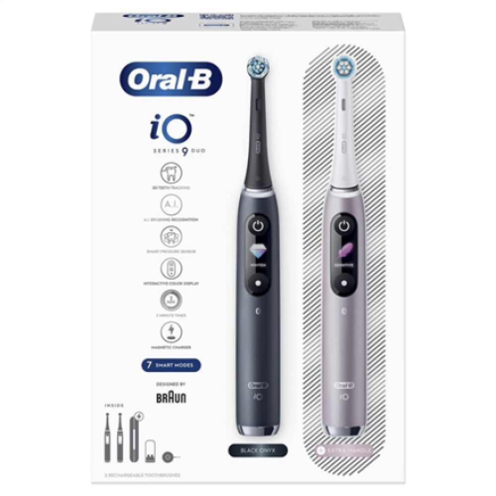 Oral-B , Electric Toothbrush , iO 9 Series Duo , Rechargeable , For adults , Number of brush heads included 2 , Number of teeth brushing modes 7 , Black Onyx/Rose