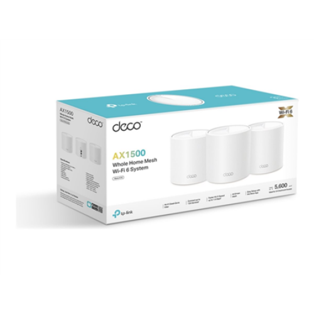 AX1500 Whole Home Mesh Wi-Fi 6 System , Deco X10 (3-pack) , 802.11ax , 10/100/1000 Mbit/s , Ethernet LAN (RJ-45) ports 1 , Mesh Support Yes , MU-MiMO Yes , No mobile broadband , Antenna type Internal