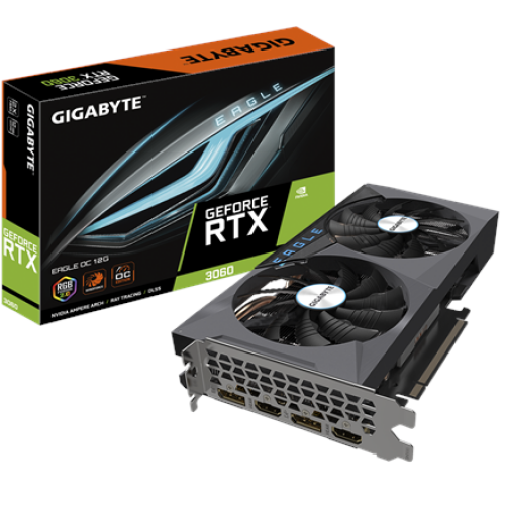 Gigabyte GV-N3060EAGLE-12GD, LHR version NVIDIA, 12 GB, GeForce RTX 3060, GDDR6, PCI-E 4.0 x 16, Processor frequency 1777 MHz, HDMI ports quantity 2, Memory clock speed 15000 MHz