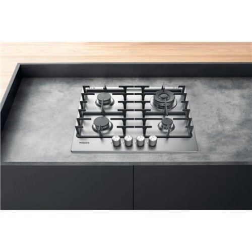 Hotpoint , PPH 60G DF/IX , Hob , Gas , Number of burners/cooking zones 4 , Rotary knobs , Stainless steel