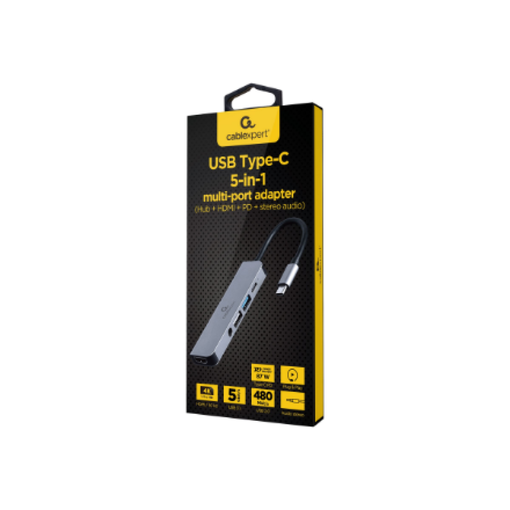 Cablexpert USB Type-C 5-in-1 multi-port adapter (Hub + HDMI + PD + stereo audio) , A-CM-COMBO5-02