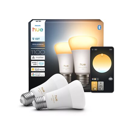 Philips Hue WA 1100 A60 2P EU , E27 , 8.1 W , Warm to cool white light , Bluetooth and Zigbee