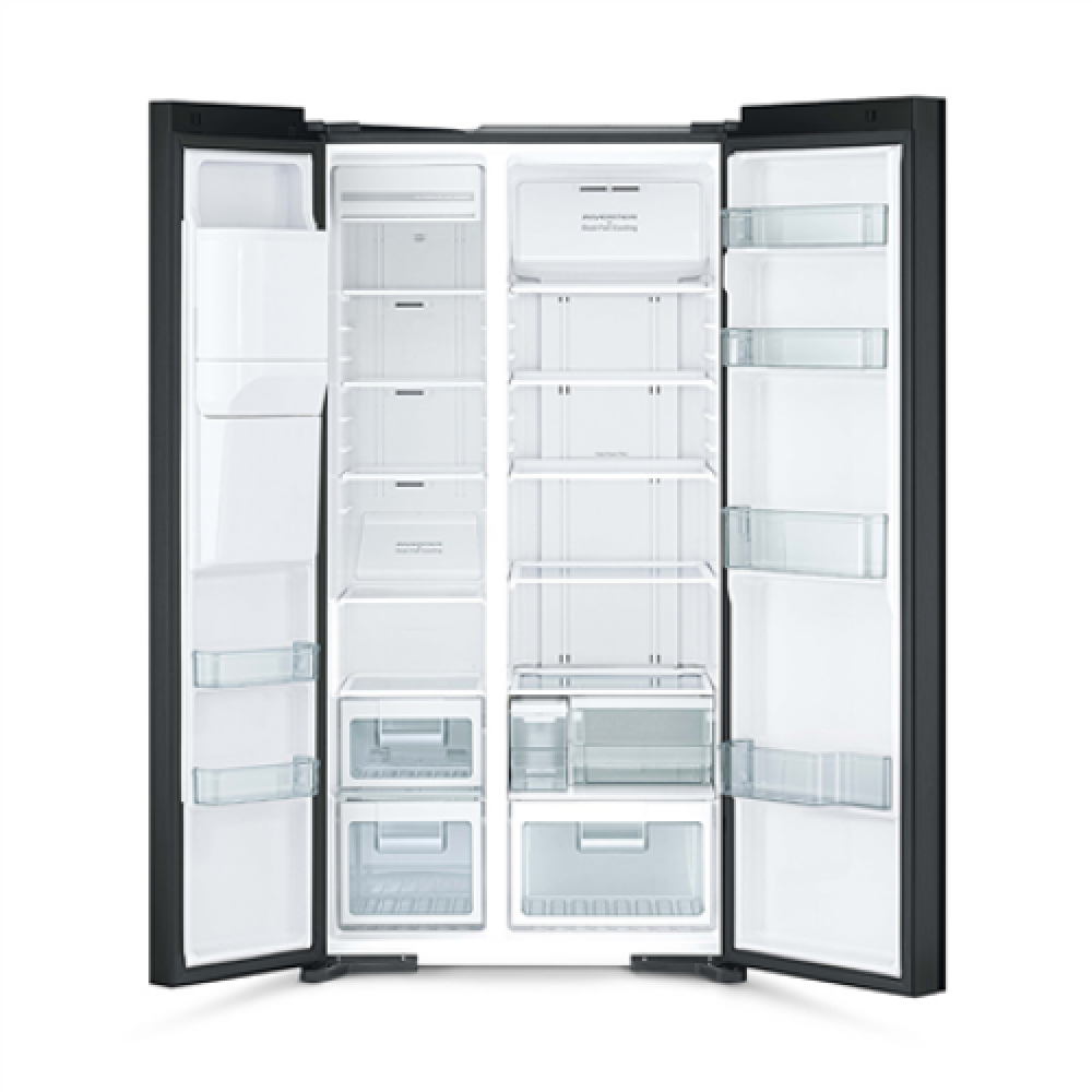 Hitachi Refrigerator R-SX700GPRU0 (GBK) Energy efficiency class F, Free standing, Side by side, Height 179.5 cm, No Frost system, Fridge net capacity 366 L, Freezer net capacity 207 L, Display, 42 dB, Glass Black
