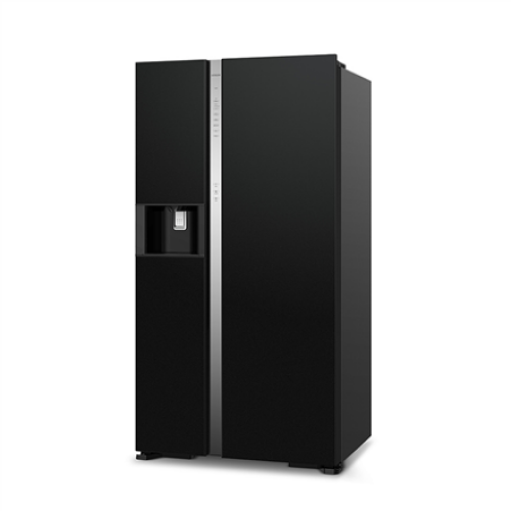 Hitachi Refrigerator R-SX700GPRU0 (GBK) Energy efficiency class F, Free standing, Side by side, Height 179.5 cm, No Frost system, Fridge net capacity 366 L, Freezer net capacity 207 L, Display, 42 dB, Glass Black